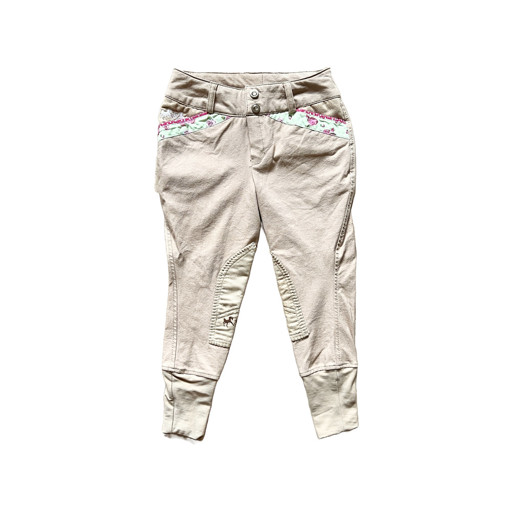 Equine Couture Girls Riding Breeches 8 Tan Floral Equestrian Horseback Riding